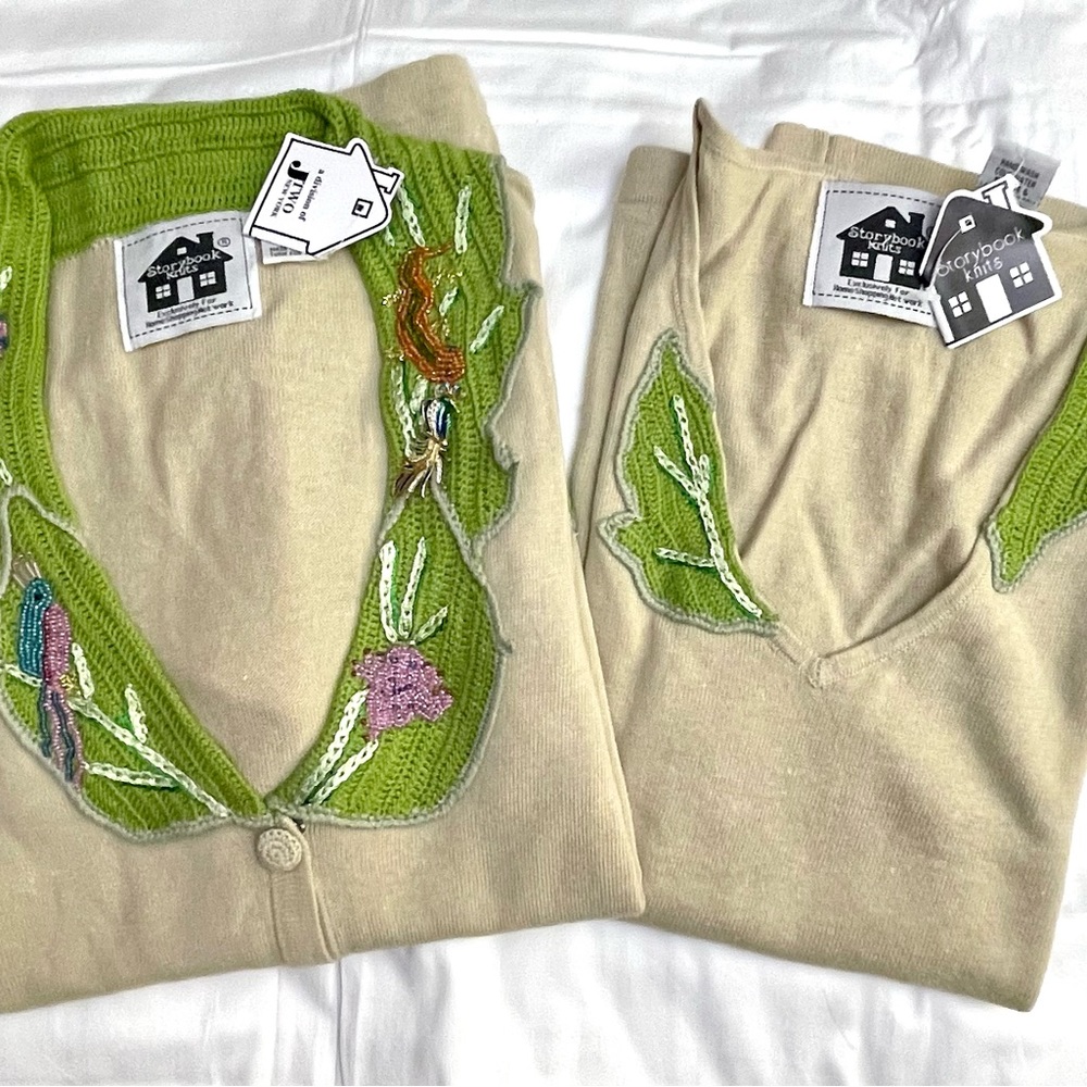 NWT NEW Storybook Knits “Gem Elegance” Beige Tan LS Sweater & Matching Tank 2x